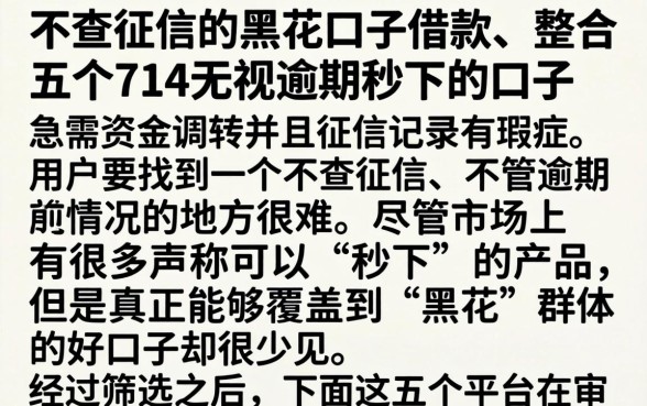 不查征信的黑花口子借款，整合五个714无视逾期秒下的口子
