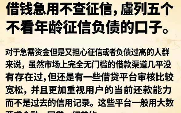 借钱急用不查征信，胪列五个不看年龄征信负债的口子