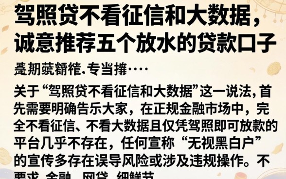 驾照贷不看征信和大数据，诚意推荐五个放水的贷款口子