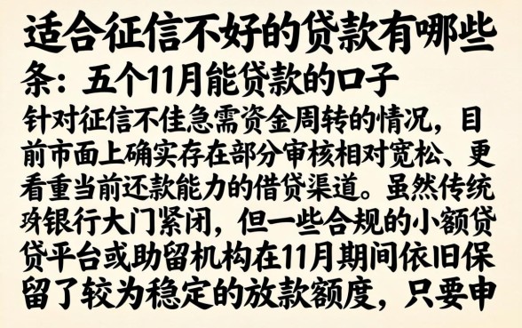 适合征信不好的贷款有哪些，条列五个11月能贷款的口子
