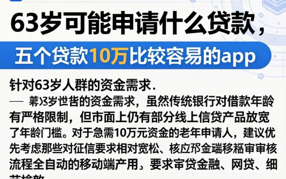 63岁可能申请什么贷款，概括五个贷款10万比较容易的app
