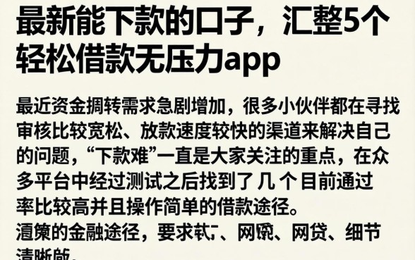 最新能下款的口子，汇整5个轻松借款无压力app
