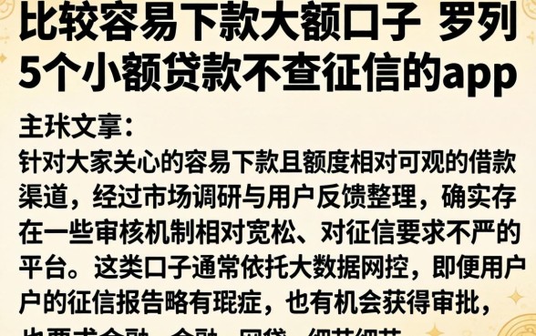 比较容易下款大额口子，罗列5个小额贷款不查征信的app