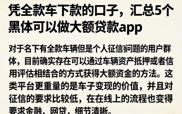 凭全款车下款的口子，汇总5个黑户可以做大额贷款app