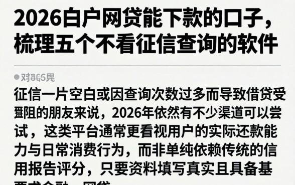 2026白户网贷能下款的口子，梳理五个不看征信查询的软件