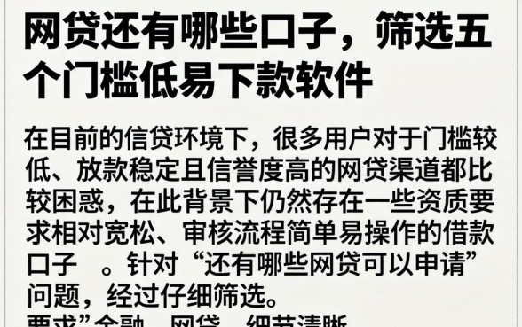 网贷还有哪些口子，筛选五个门槛低易下款软件