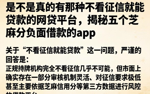 是不是真的有那种不看征信就能贷款的网贷平台，揭秘五个芝麻分负面借款的app