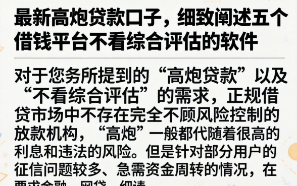 最新高炮贷款口子，细致阐述五个借钱平台不看综合评估的软件