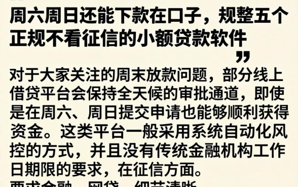 周六周日还能下款的口子，规整五个正规不看征信的小额贷款软件