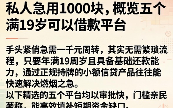 私人急用1000块，概览五个满19岁可以借款的平台