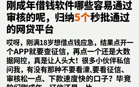 刚成年借钱软件哪些容易通过审核的呢,归纳5个秒批通过的网贷平台