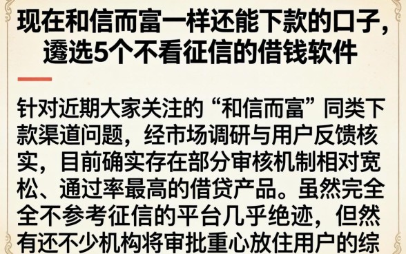 现在和信而富一样还能下款的口子，遴选5个不看征信的借钱软件