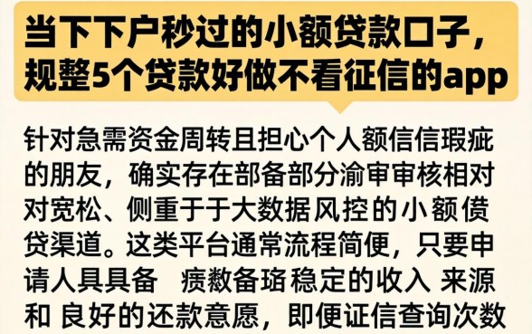当下下户秒过的小额贷款口子，规整5个贷款好做不看征信的app