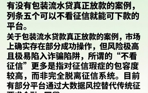 有没有包装流水贷真正放款的案例，条列五个可以不看征信就能下款的平台