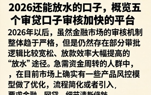 2026还能放水的口子，概览五个审贷口子审核加快的平台