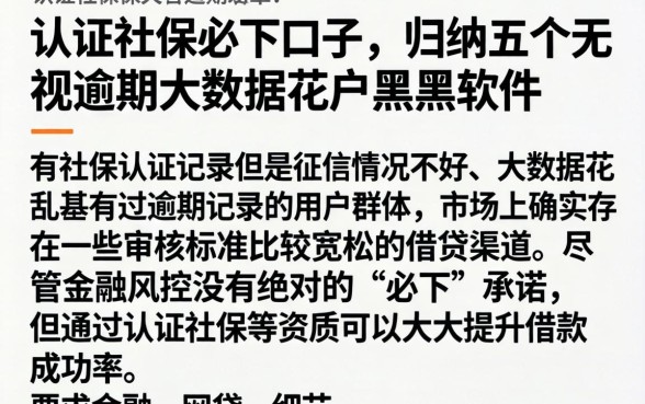 认证社保必下口子，归纳五个无视逾期大数据花户黑户软件