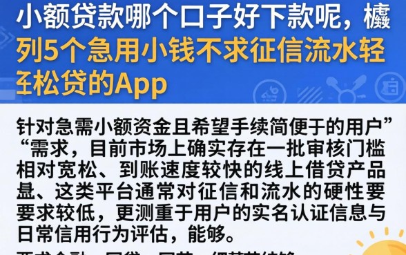 小额贷款哪个口子好下款呢，胪列5个急用小钱不求征信流水轻松贷的app