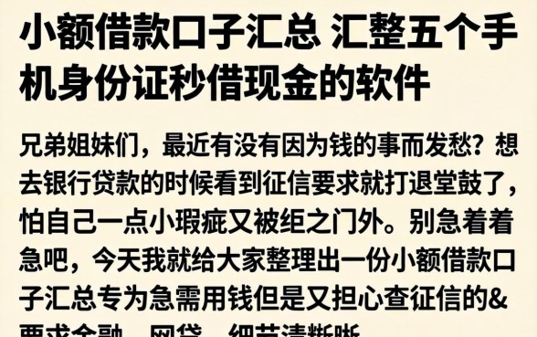 小额借款口子汇总，汇整五个手机身份证秒借现金的软件