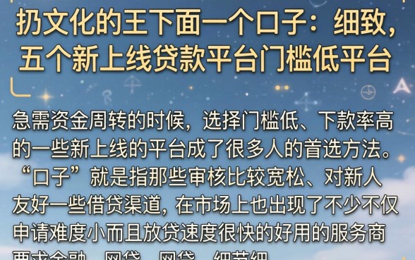 扔文化的王下面一个口子，细致阐述五个新上线贷款平台门槛低平台
