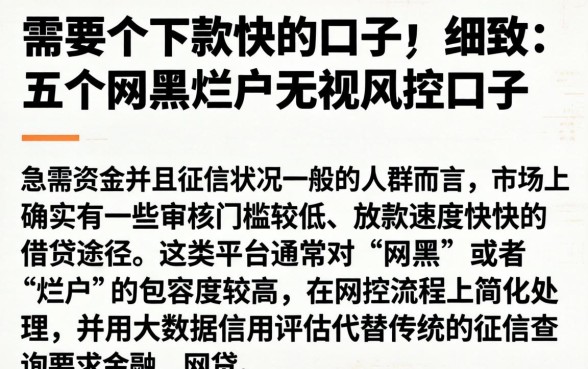 需要个下款快的口子，细致阐述五个网黑烂户无视风控口子
