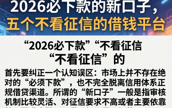 2026必下款的新口子，概括五个不看征信的借钱平台