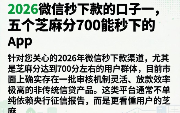 2026微信秒下款的口子一，详尽说明五个芝麻分700能秒下的app