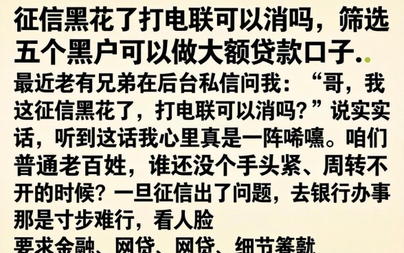征信黑花了打电联可以消吗，筛选五个黑户可以做大额贷款口子