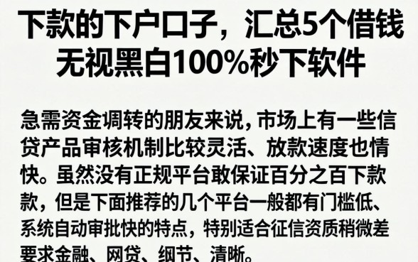 下款的下户口子，汇总5个借钱无视黑白100%秒下软件