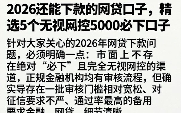 2026还能下款的网贷口子，精选5个无视风控5000必下口子