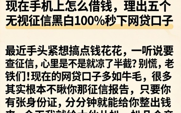 现在手机上怎么借钱，理出五个无视征信黑白100%秒下网贷口子