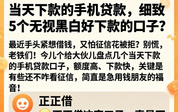 当天下款的手机贷款，细致阐述5个无视黑白好下款的口子