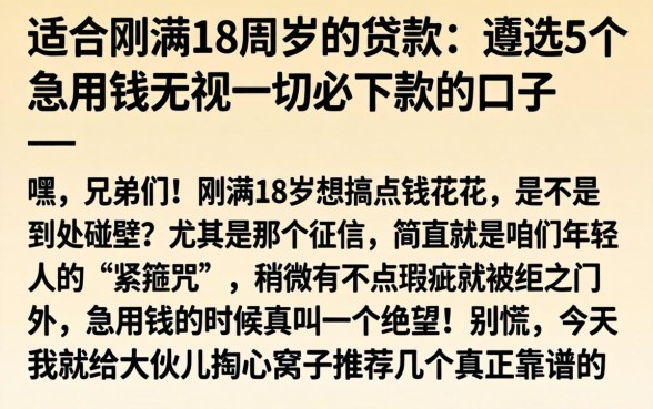 适合刚满18周岁的贷款，遴选5个急用钱无视一切必下款的口子
