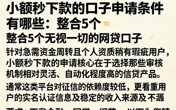 小额秒下款的口子申请条件有哪些，整合5个无视一切的网贷口子