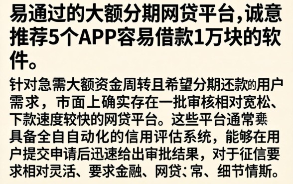 易通过的大额分期网贷平台，诚意推荐5个APP容易借款1万块的软件