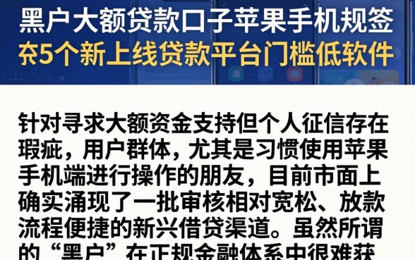 黑户大额贷款口子苹果手机，规整5个新上线贷款平台门槛低软件