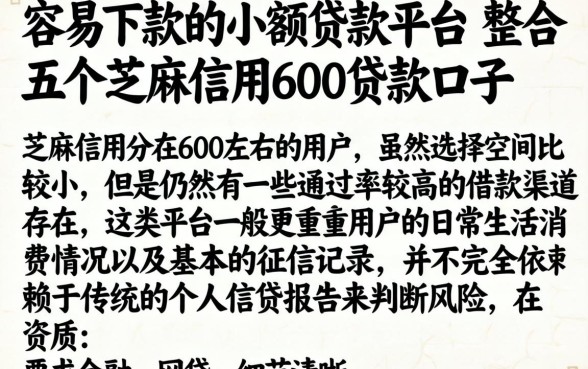 容易下款的小额贷款平台，整合五个芝麻信用600贷款口子