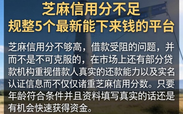 芝麻信用分不足,规整5个最新能下来钱的平台