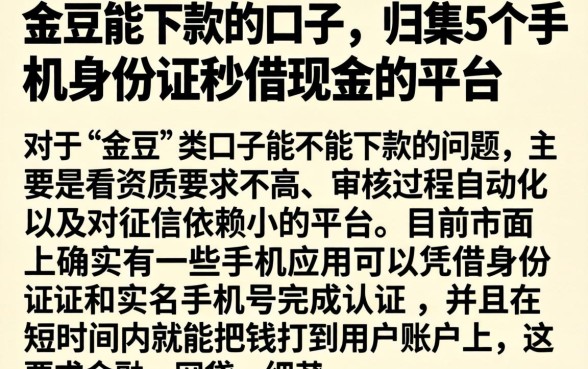 金豆能下款的口子，归集5个手机身份证秒借现金的平台