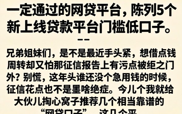 一定通过的网贷平台，陈列5个新上线贷款平台门槛低口子