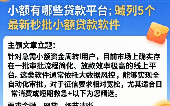 小额有哪些贷款平台，胪列5个最新秒批小额贷款软件