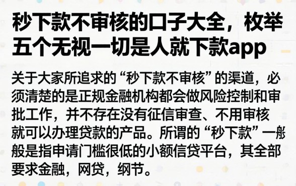 秒下款不审核的口子大全,枚举五个无视一切是人就下款app
