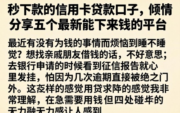 秒下款的信用卡贷款口子，倾情分享五个最新能下来钱的平台