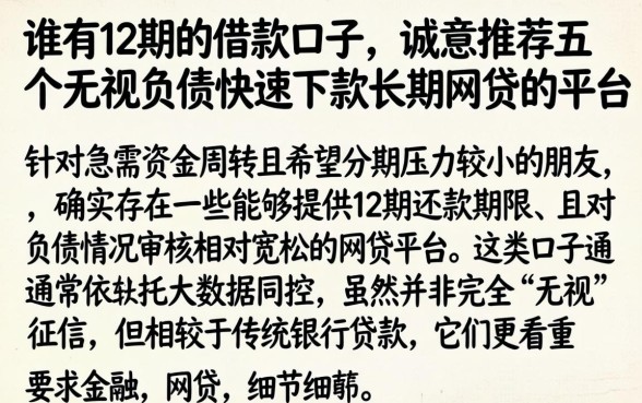 谁有12期的借款口子，诚意推荐五个无视负债快速下款长期网贷的平台