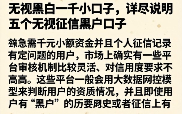 无视黑白一千小口子，详尽说明五个无视征信黑户口子