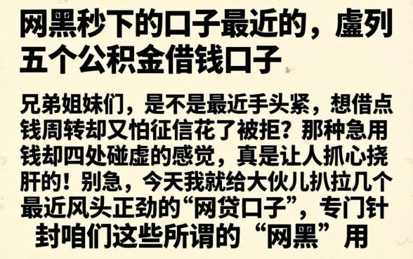 网黑秒下的口子最近的，胪列五个公积金借钱口子