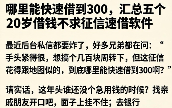 哪里能快速借到300，汇总五个20岁借钱不求征信速借软件
