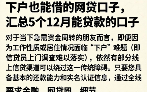 下户也能借的网贷口子，汇总5个12月能贷款的口子