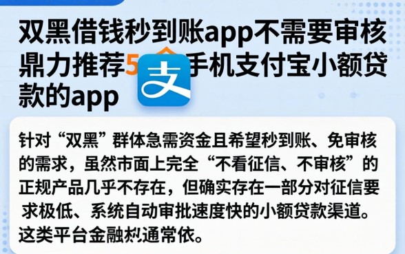 双黑借钱秒到账app不需要审核，鼎力推荐5个手机支付宝小额贷款的app