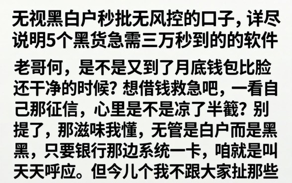 无视黑白户秒批无风控的口子,详尽说明5个黑户急需三万秒到的的软件