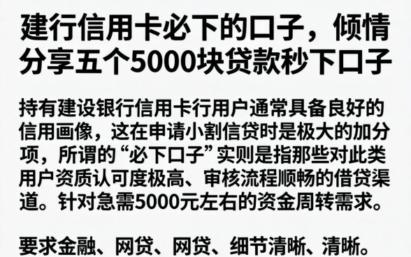 建行信用卡必下的口子，倾情分享五个5000块贷款秒下口子
